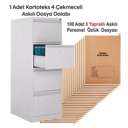 1 Adet Dört Çekmeceli Kartoteks Dosya Dolabı 100 Adet 8 Sayfalı Askılı Personel Özlük Dosyası Kampanyalı Fiyat - Thumbnail