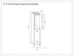 Metal ikili Yarım Kapılı Soyunma Dolabı Kahverenk Gri 41X40X200 - Thumbnail